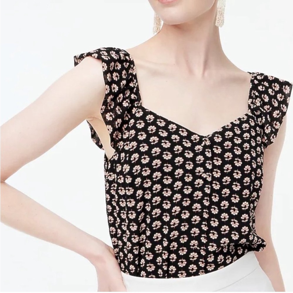 J. Crew Black and White Ruffled Fitted Blouse Size 6